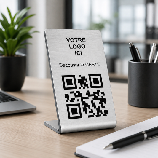 Chevalet de Table QR Code Gravé – Logo Personnalisé