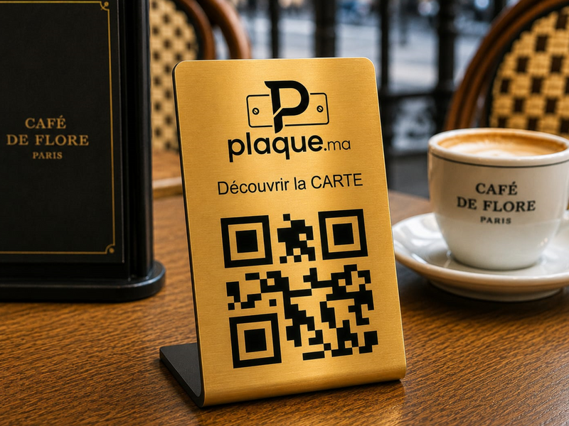Chevalet de Table QR Code Gravé – Logo Personnalisé